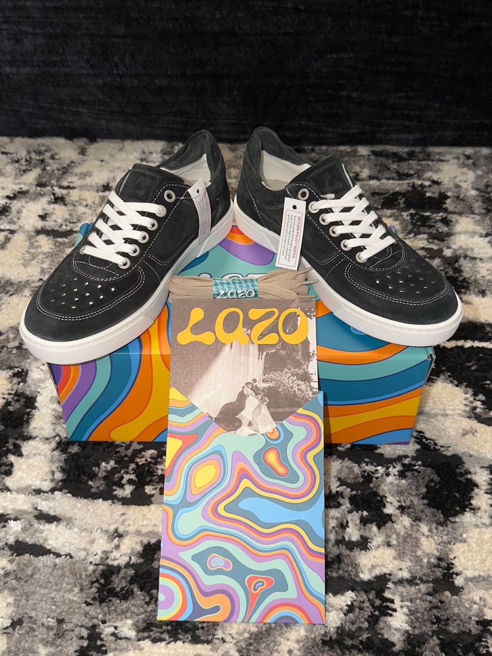 Lazo Black Suede Low-Top Sneakers with White Laces